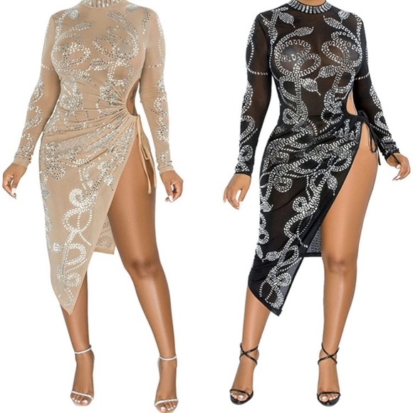 SOLD!!! NWT High Thigh Slit NYE CUT OUT Party Dress - NUDE - Size XL/XXL 💎 - Picture 2 of 3